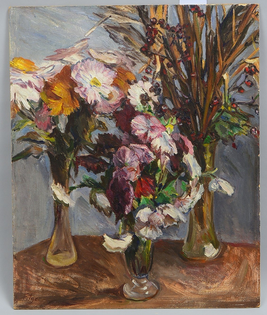 Fitger, Hermann (1891 - 1986), 'Blumenstillleben', Öl auf Malkarton, unten links signiert; Bildmaße