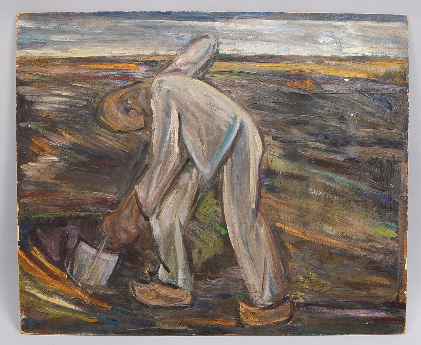 Fitger, Hermann (1891 - 1986), 'Torfstecher', Öl auf Malkarton, unten rechts signiert, verso weitere