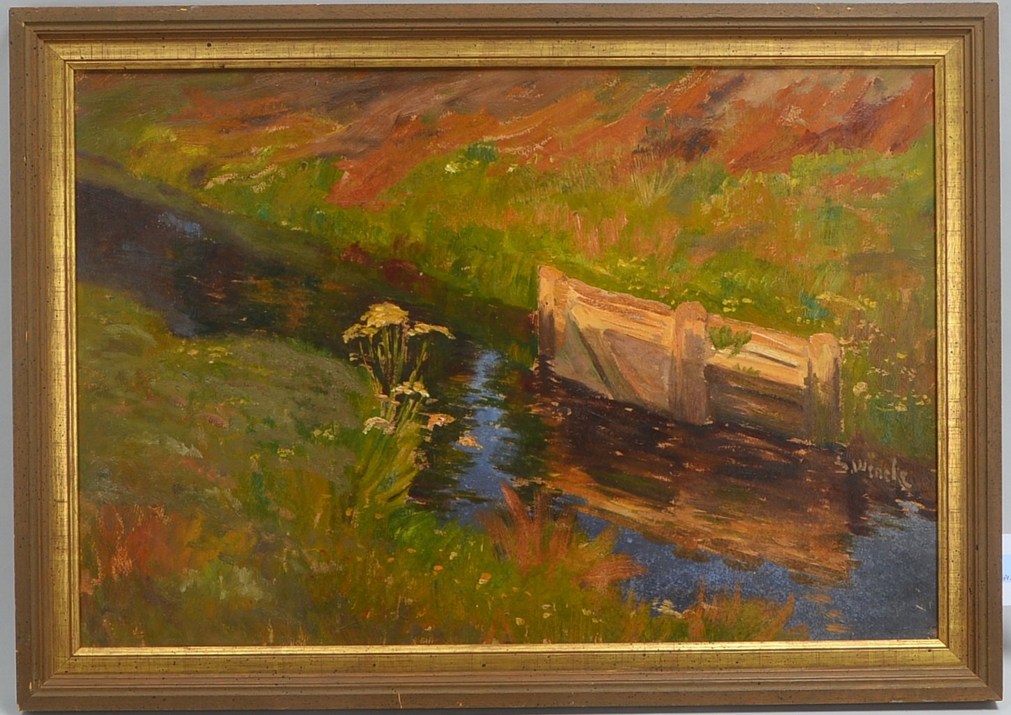 Wencke, Sophie (1874 Bremerhaven - 1963 Worpswede), 'Moorkanal', Öl auf Malkarton/gerahmt, unten rec