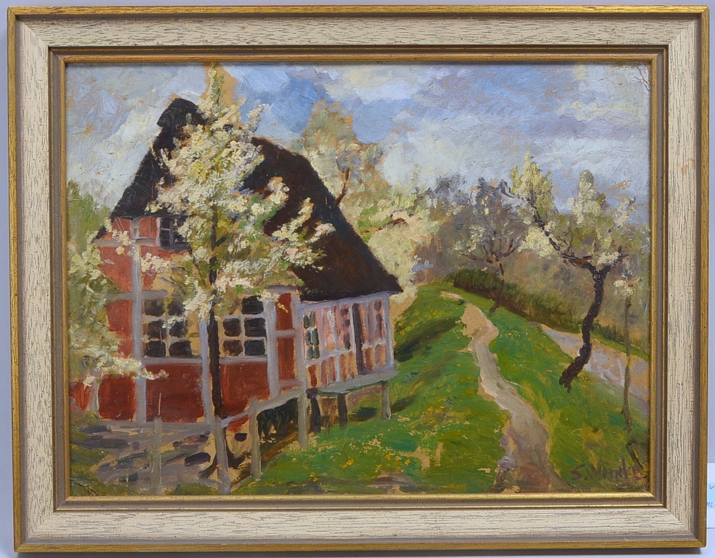 Wencke, Sophie (1874 Bremerhaven - 1963 Worpswede), 'Worpsweder Bauernkate', Öl auf Malkarton/gerahm