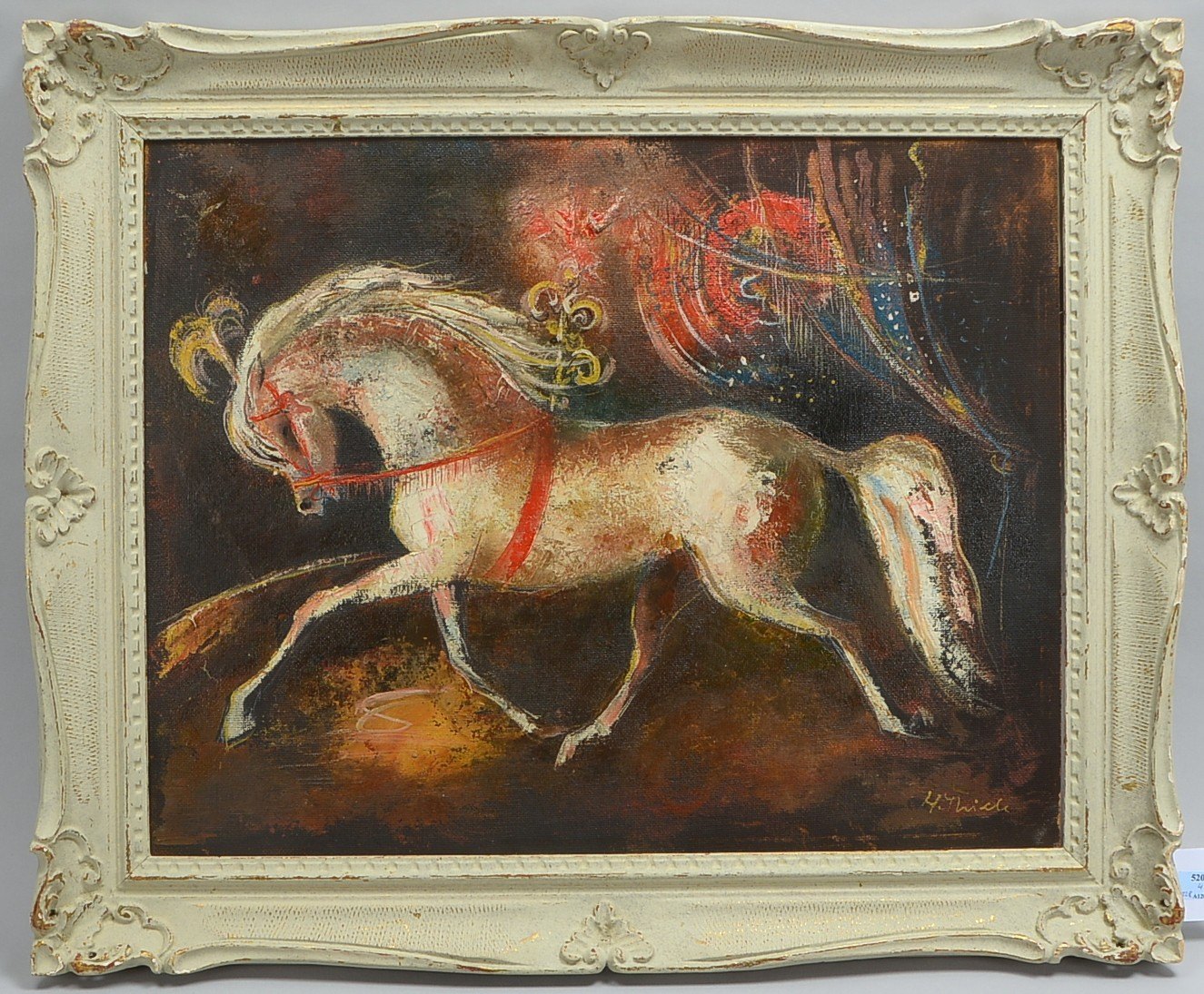 Thiele, Herbert (1905 - 1973), 'Zirkuspferd', Öl auf Hartfaser/gerahmt, unten rechts signiert; Bildm