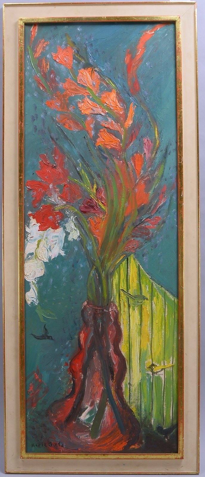 Goetz, Karla (1904 - 1981, Schweizer Malerin), 'Gladiolen in Vase', Öl/Lw, unten links signiert; Bil