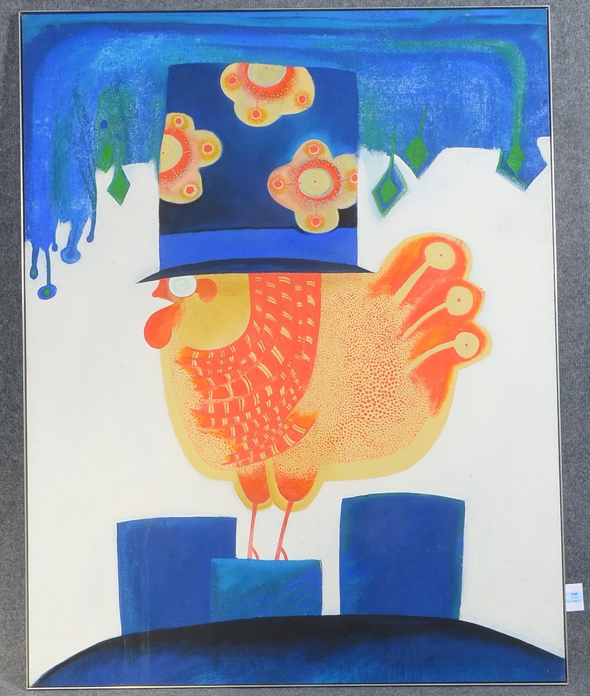 Schiavo, Elso (*1934 Baar/Zug, Schweizer Maler und Grafiker), 'Rotgetupftes Zuger Volière-Huhn mit Z
