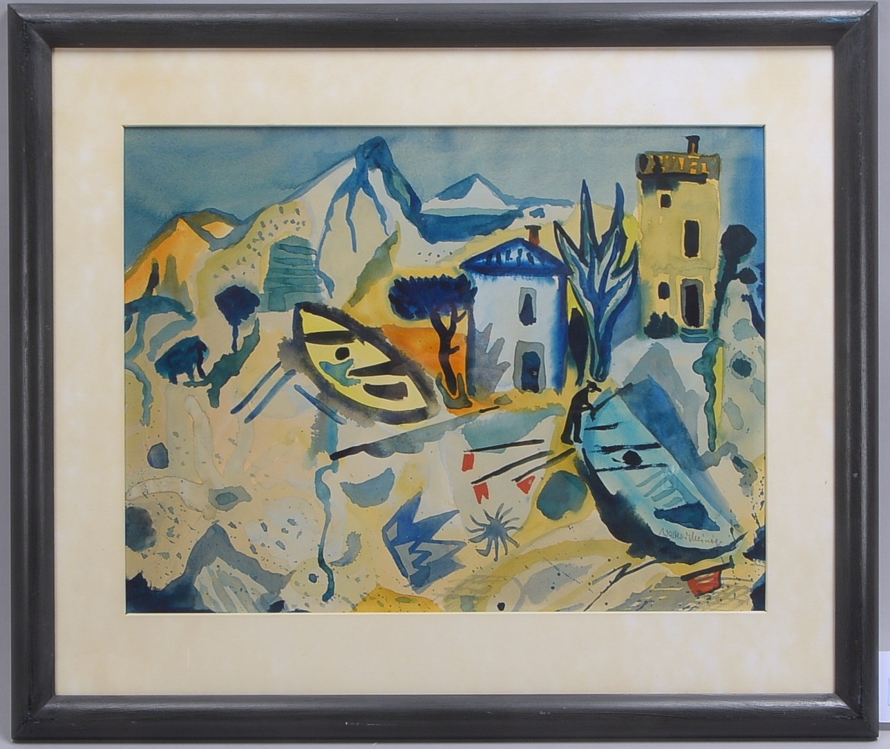 Meinig, Walter (1902 - 1987), 'Fischerdorf', Aquarell, unten rechts signiert, hinter Glas gerahmt; R