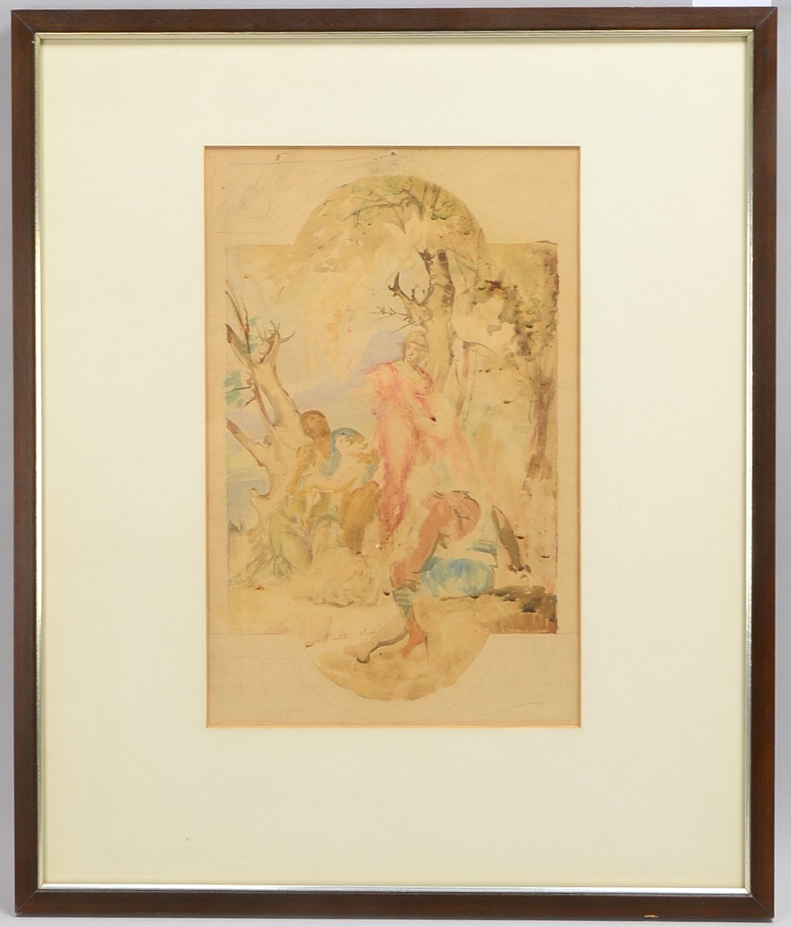 Fitger, Arthur (1840 Delmenhorst - 1909 Bremen), 'Anbetung', Aquarell/Bleistiftzeichnung, unsigniert
