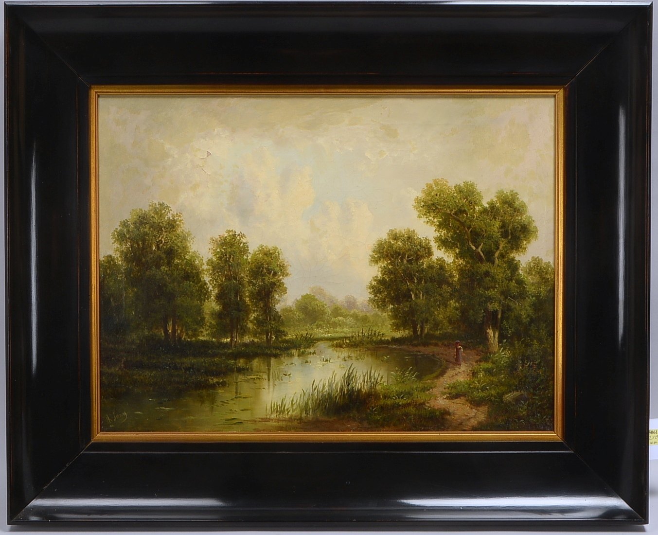 Lang, Albert, Mädchen am Waldsee, Öl/Lw, sign.; BM 45 x 60,5 cm, RM 67 x 81,5 cm
