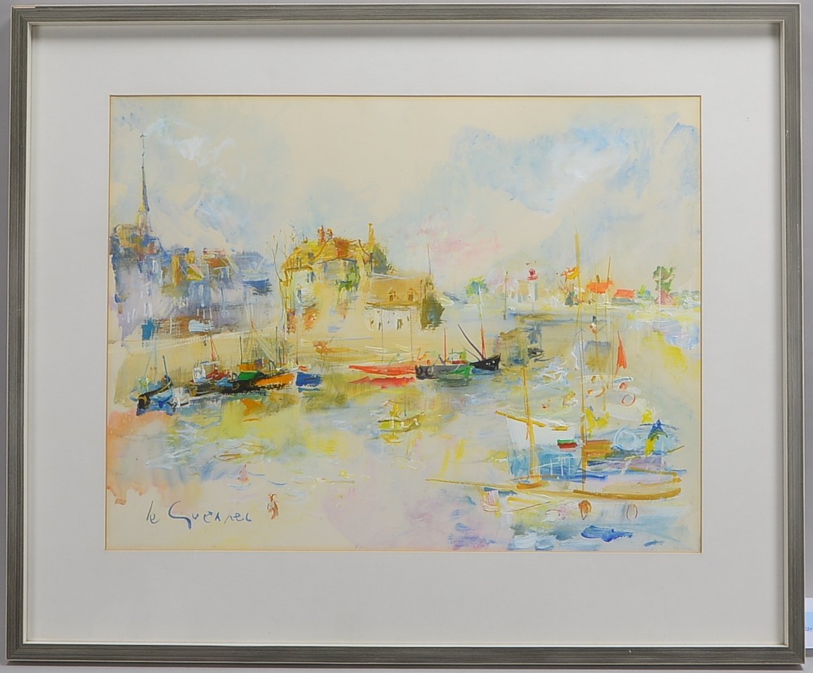 Le Guennec, Jean (1924 - 1988), 'Honfleur Hafen', Acryl auf Malkarton, signiert, unter Passepartout