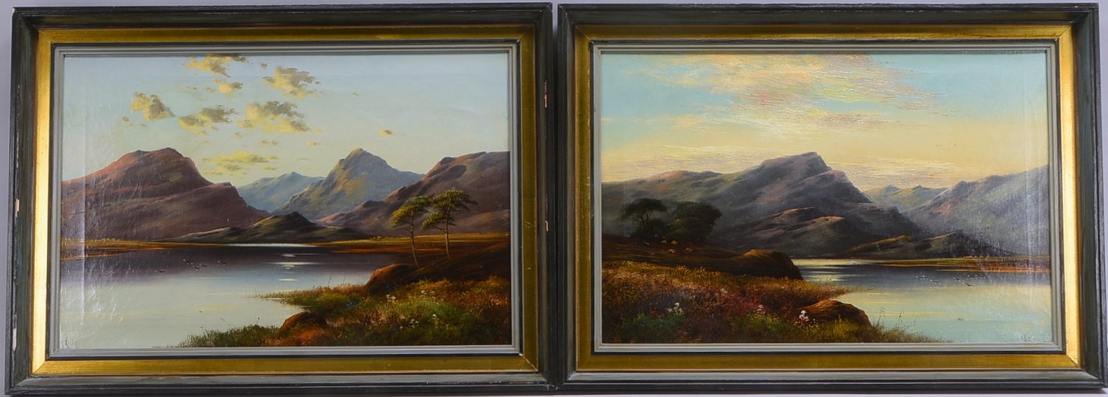 Leslie, H., Paar Gemälde, 'Seenlandschaften', Öl/Lw, jeweils signiert; Bildmaße jeweils 41 x 61 cm,