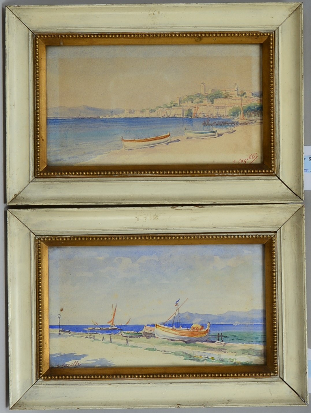 Cazelli, E., Paar Aquarelle, 'Mediterrane Ansichten', jeweils signiert, gerahmt; Rahmenmaße 24 x 36