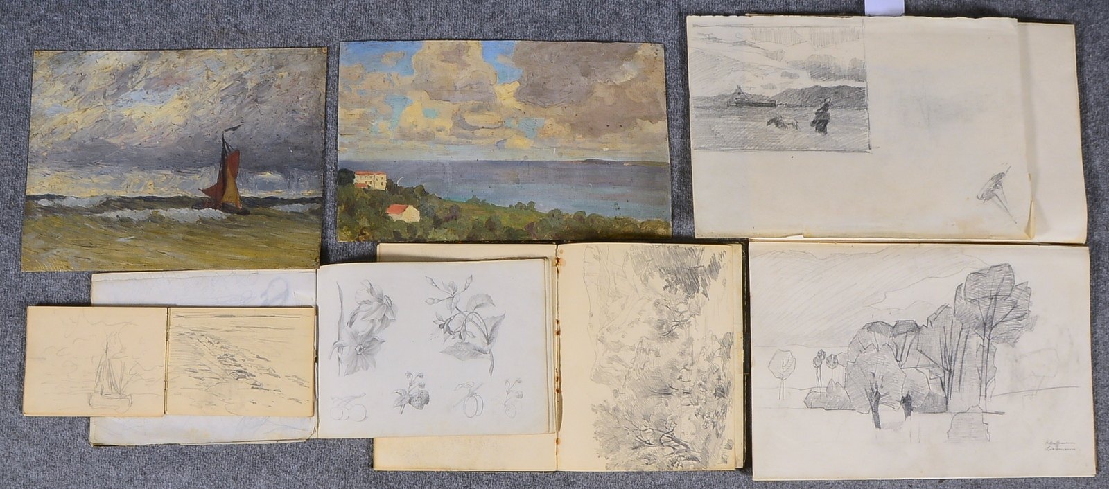 Bartsch, Wilhelm (1871 Kiel - 1953 Worpswede), kleines Werkkonvolut: diverse Skizzen, verschiedene T