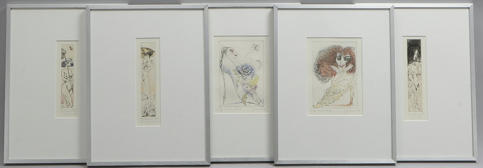 Jastram, Inge (1934 Naumburg - 2025 Kneese), kleines Grafikkonvolut, 5 Farbradierungen, 'Allegorisch