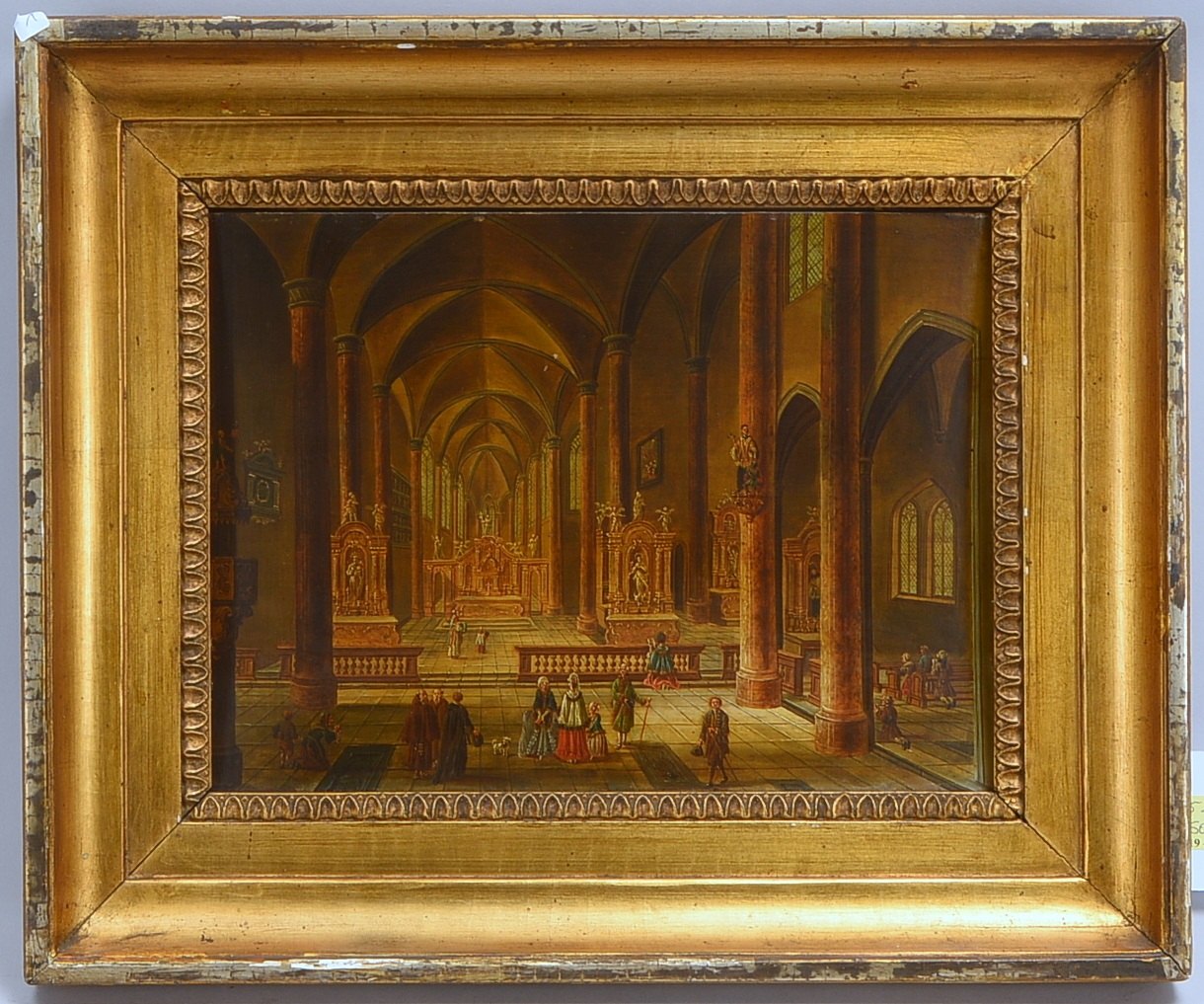 Gemälde (älter), Got. Kathedrale, Öl/Eichenholz, unsign.; Maße Platte 22,5 x 30,4 cm