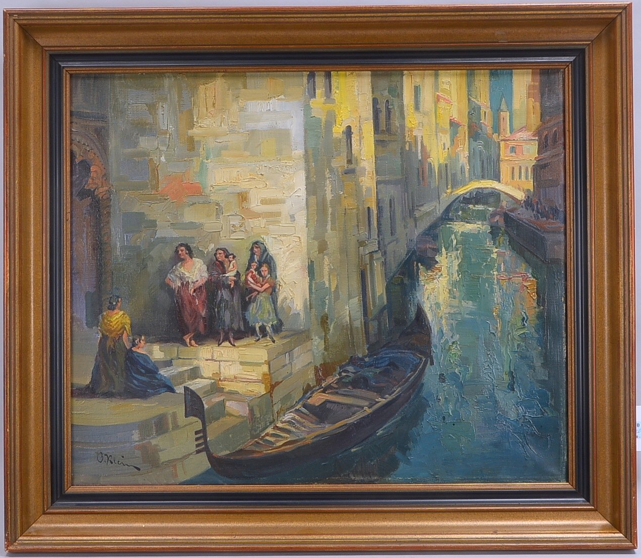 Klein, Otto (1906 - 1994 Basel, Schweizer Maler), 'Venezianische Stadtszene mit Frauengruppe', Öl/Lw