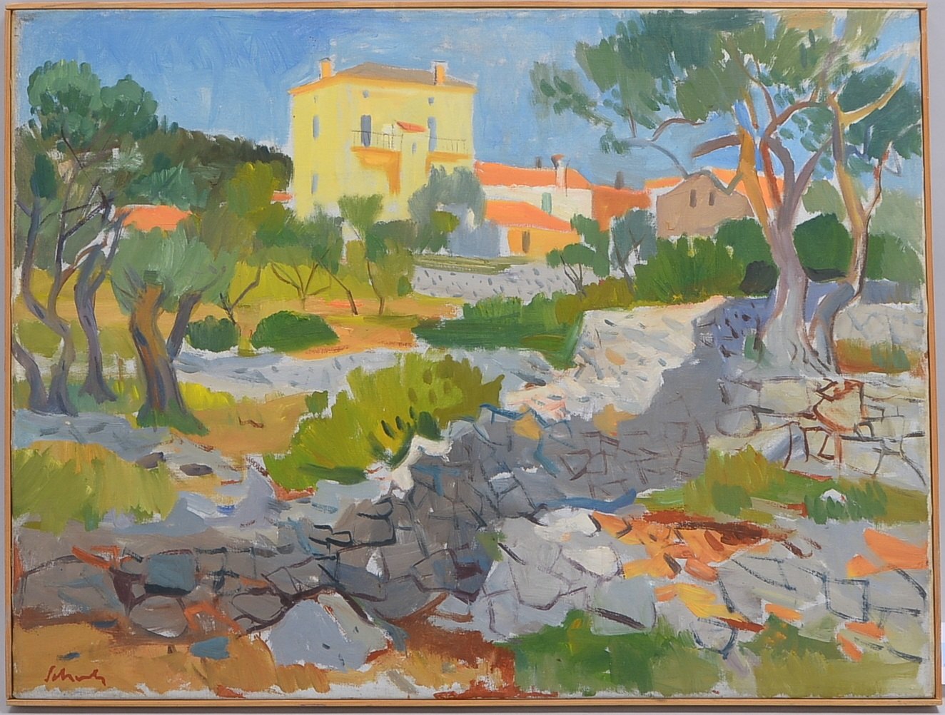 Gemälde, 'Mediterrane Landschaft', Öl/Lw, unten links signiert 'Schulz'; Rahmenmaße 62 x 82 cm