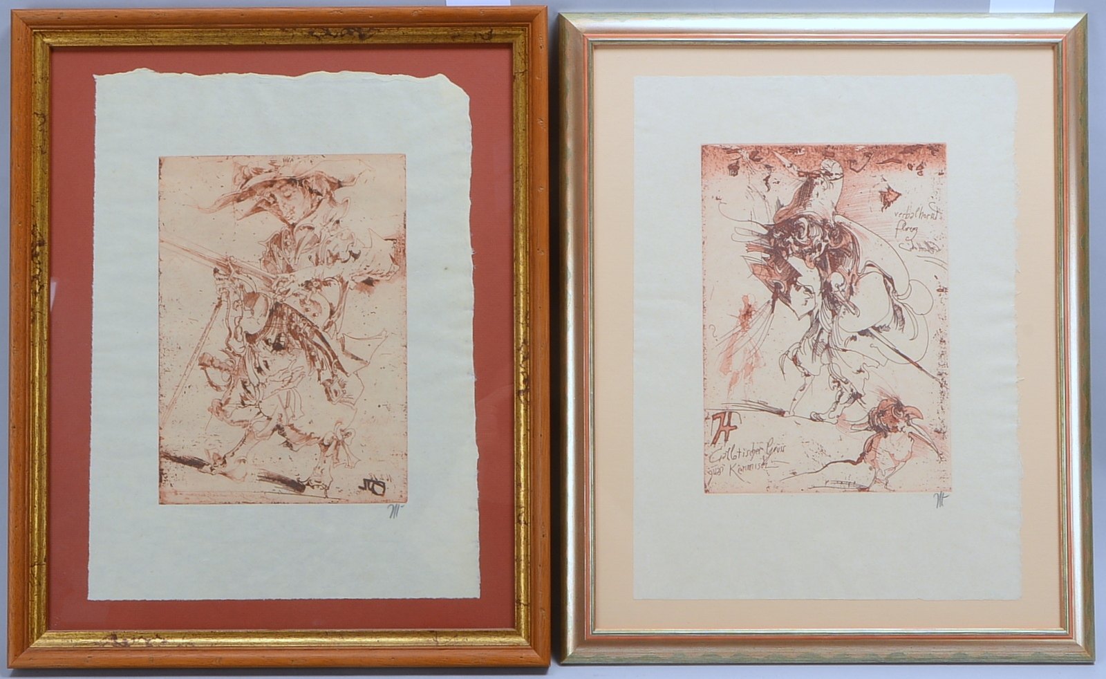 Janssen, Horst (1929 - 1995 Hamburg), 2 Radierungen, jeweils in Rotbraun auf Bütten, unten rechts b