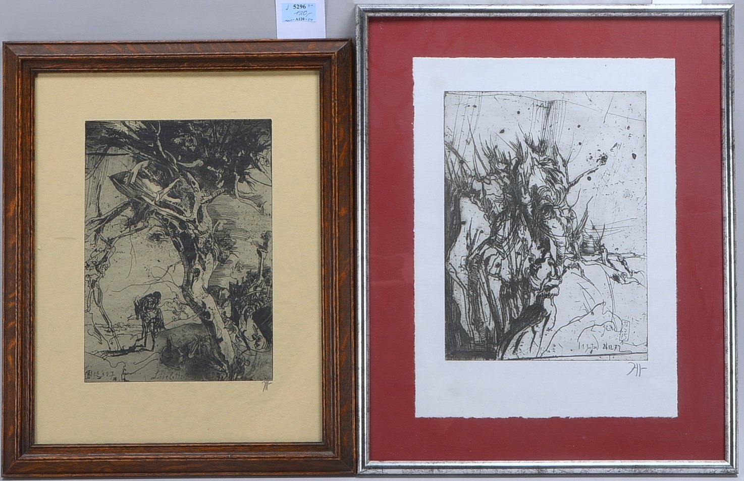 Janssen, Horst (1929 - 1995 Hamburg), 2 Radierungen, jeweils unten rechts bleimonogrammiert, hinter