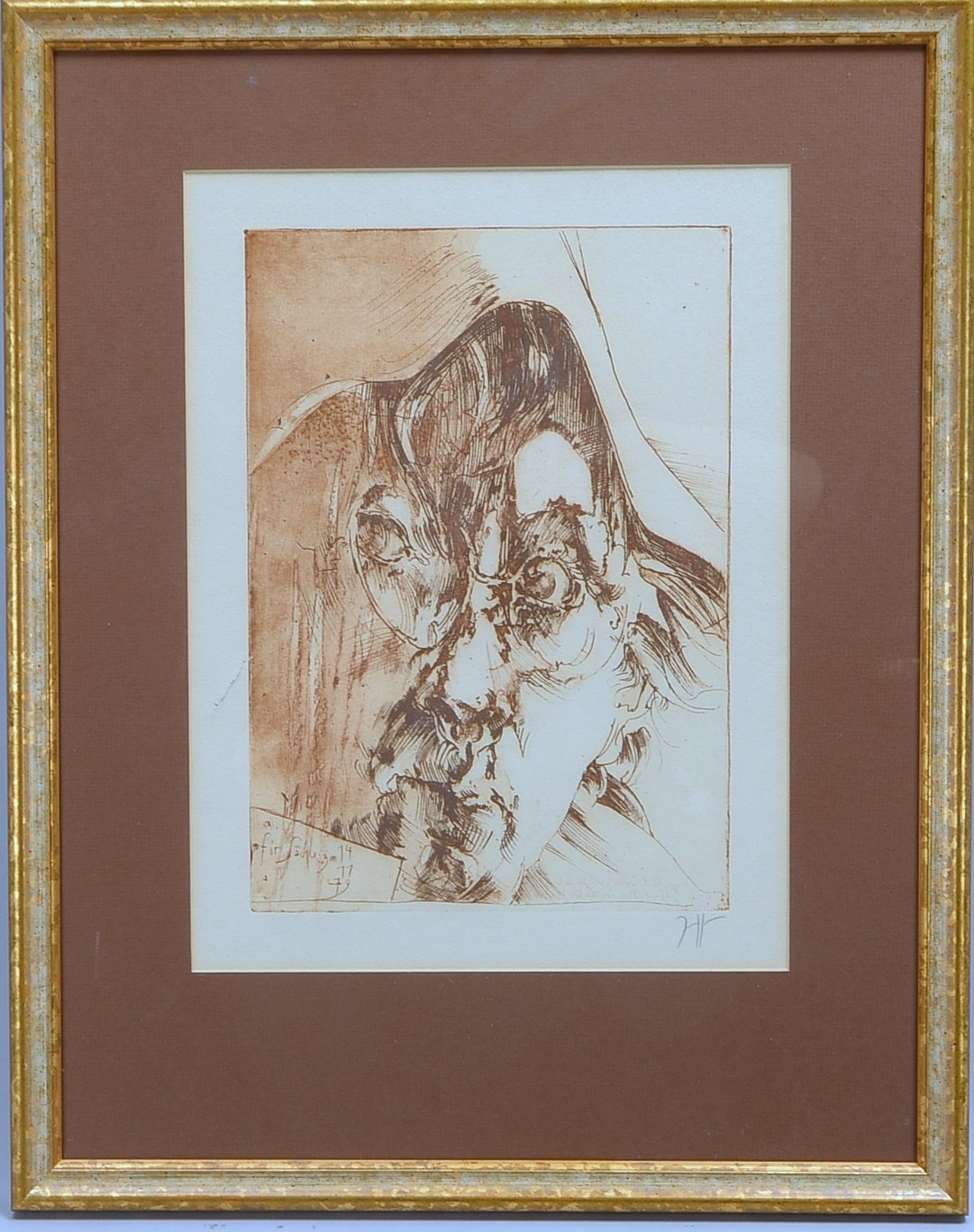 Janssen, Horst (1929 - 1995 Hamburg), 'Selbstbildnis für Sächle zum 14.11.79', Radierung in Braun au