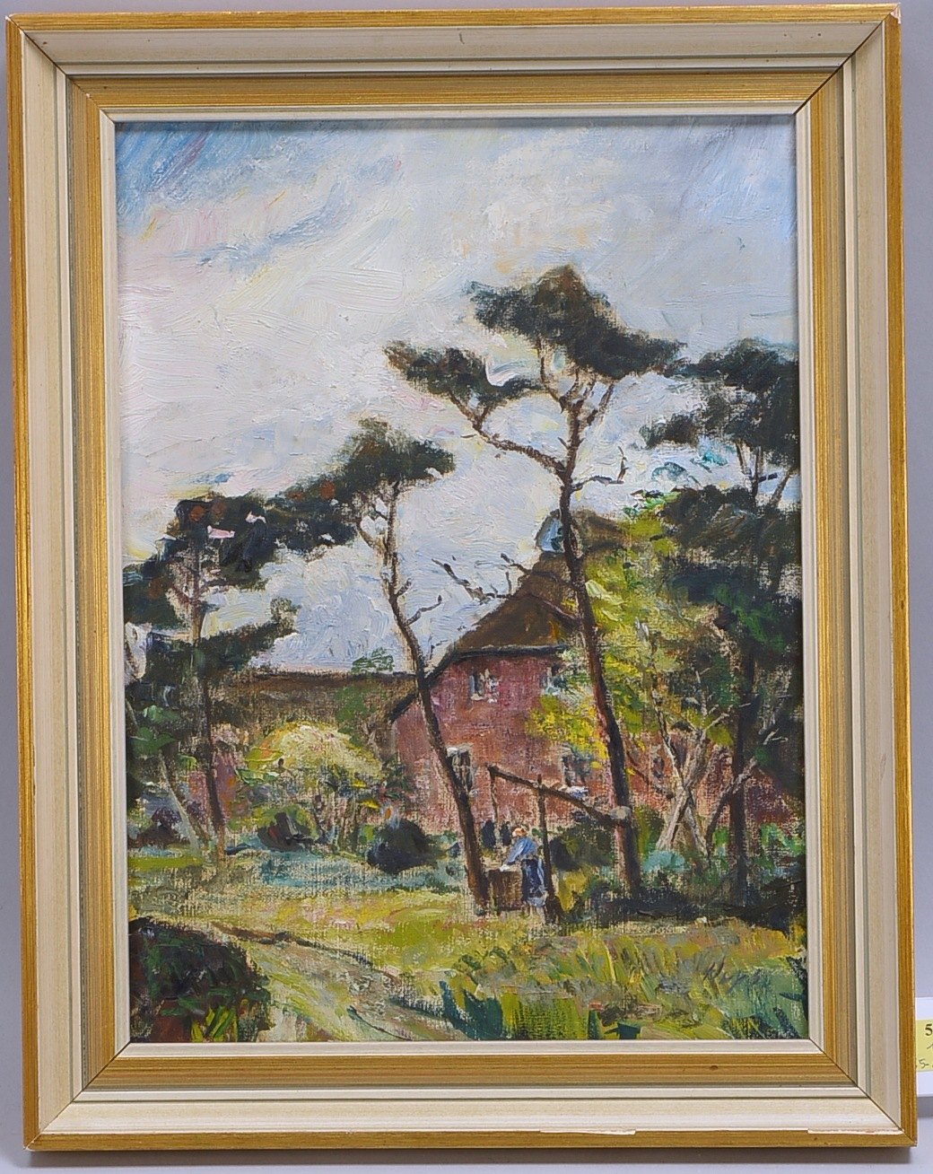 Huys, Benny, Bauernkate mit Brunnen und Bäuerin, Öl/Lw, signiert; BM 40 x 30 cm