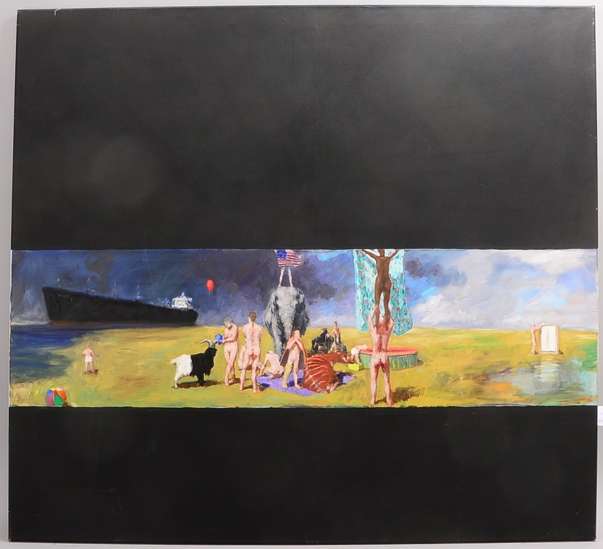 Teichert, Kai, Surreale Szene, Öl/Wasserf. auf Lw, sign./dat., ortsbez.; BM 110 x 120 cm