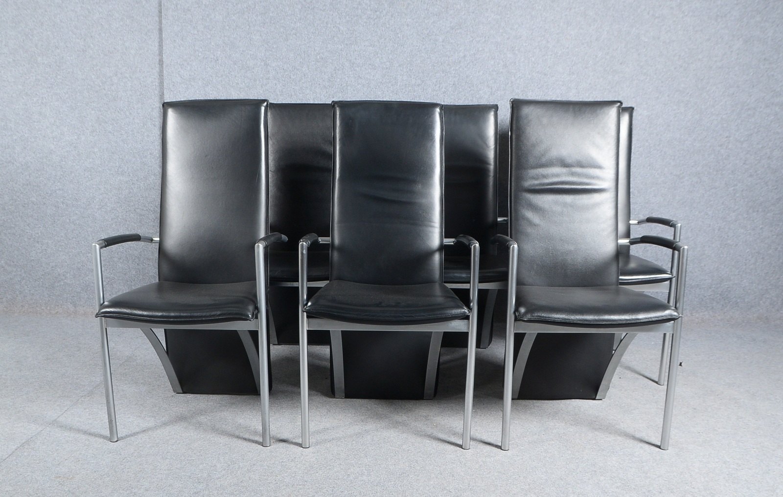 Ronald Schmitt/Heidelberg, Satz Designerstühle/Hocharmlehner, Modell 'RST4' Gestell Edelstahl mattie