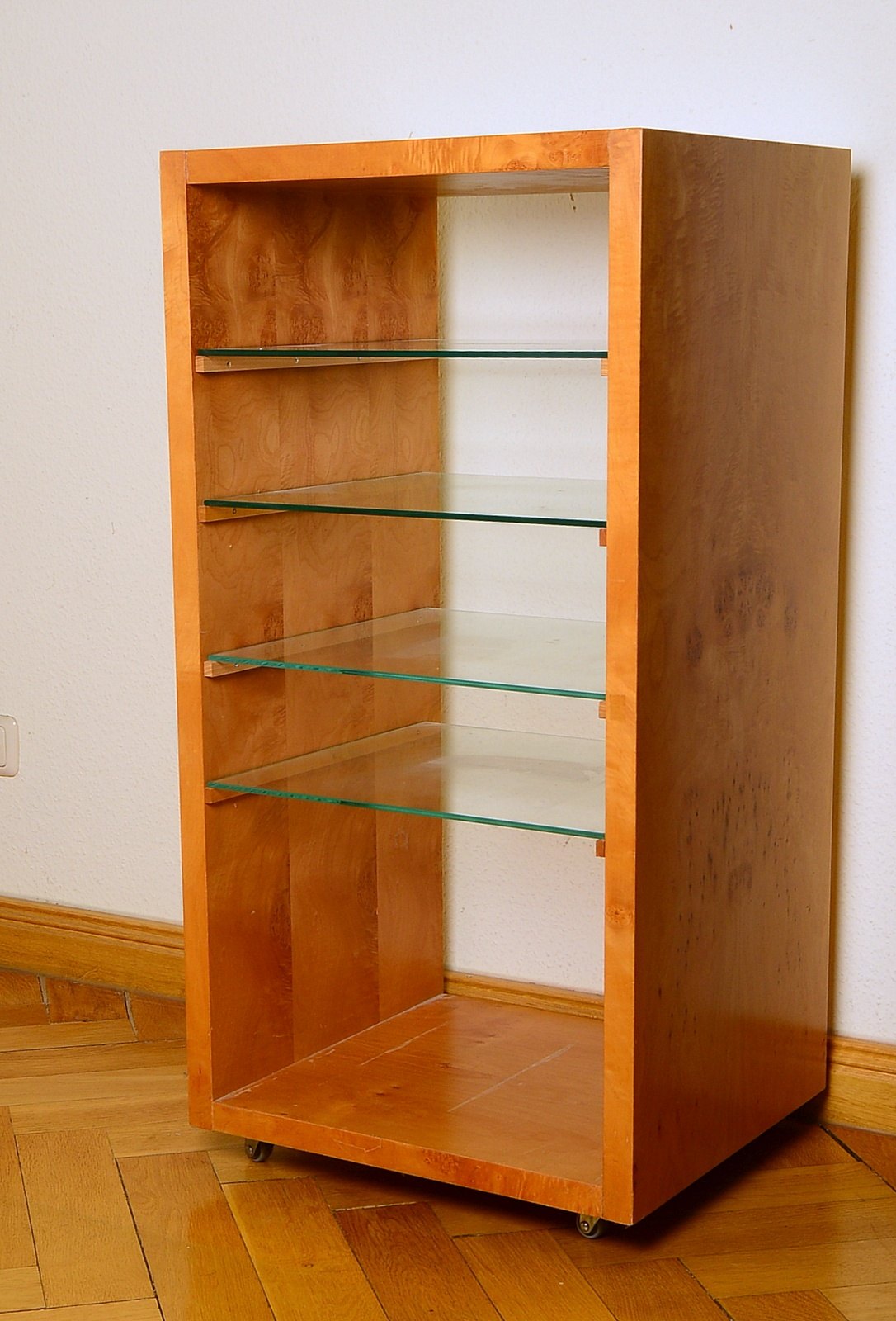 Beistellregal, Massivholz mit afrikanischem Birke-Furnier, mit 4x G