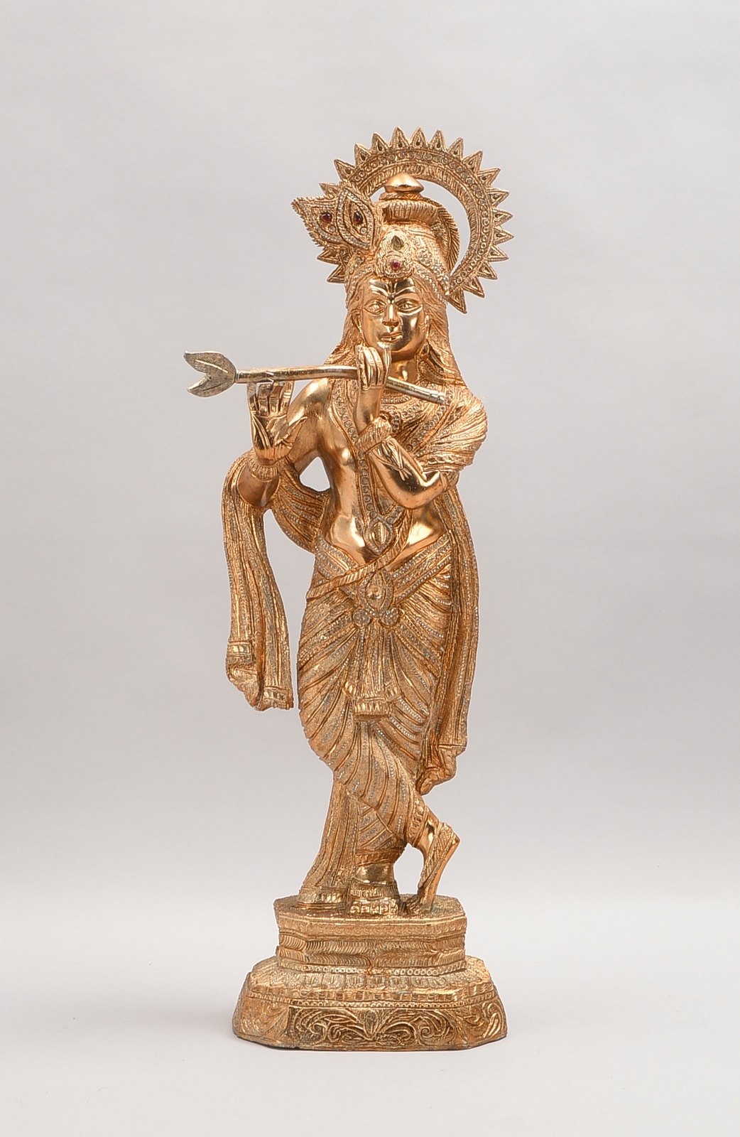 Große dekorative Metallskulptur, 'Krishna als Flötenspieler' - schwere Ausführung!; Höhe 64 cm, Gewi