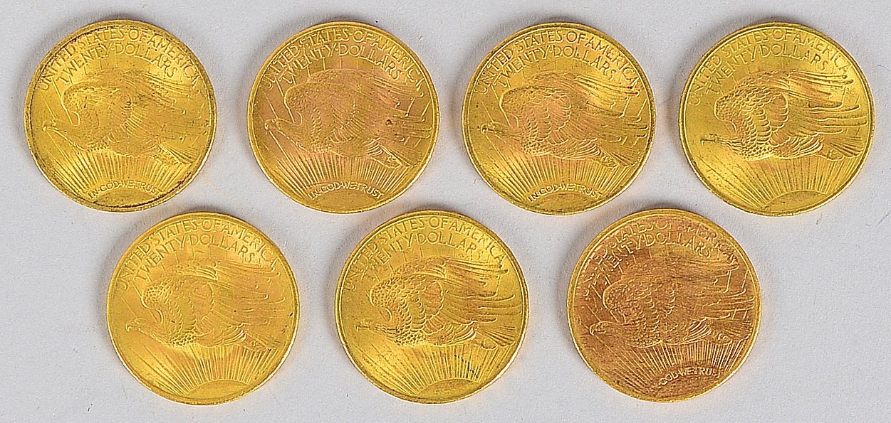 Sammler-Münzkonvolut (USA): 7x Goldmünzen, '20 Dollar - Double Eagle Saint Gaudens