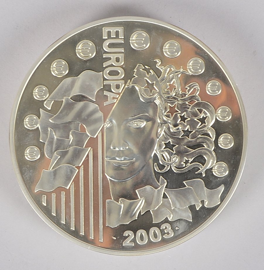 Sammler-Silbermünze (Frankreich), 'Europa, 2003', in Kapsel - in sehr gutem Sammlerzustand; Gewicht