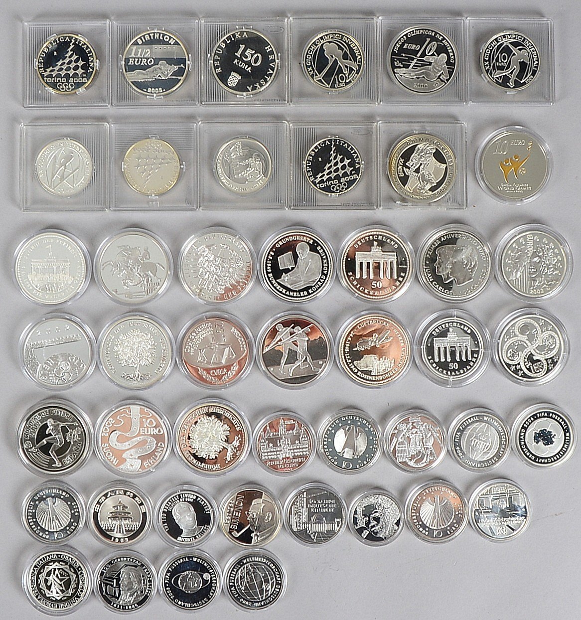 Sammlung Silbermünzen/Medaillen (Diverses): 1x 'EUR 150', 5x 'EUR 50', sowie 27x 'EUR 10', 5x 'EUR 5