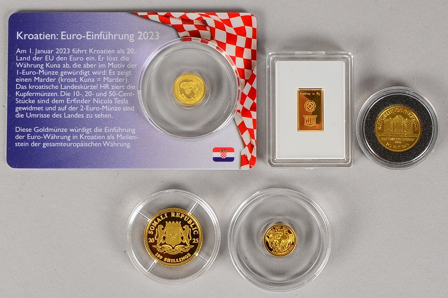 Kleines Gedenkmünzen-Lot, jeweils 999,9/1.000 Feingold, 4 Stück/gekapselt: je 1x '25 Dollars Liberia