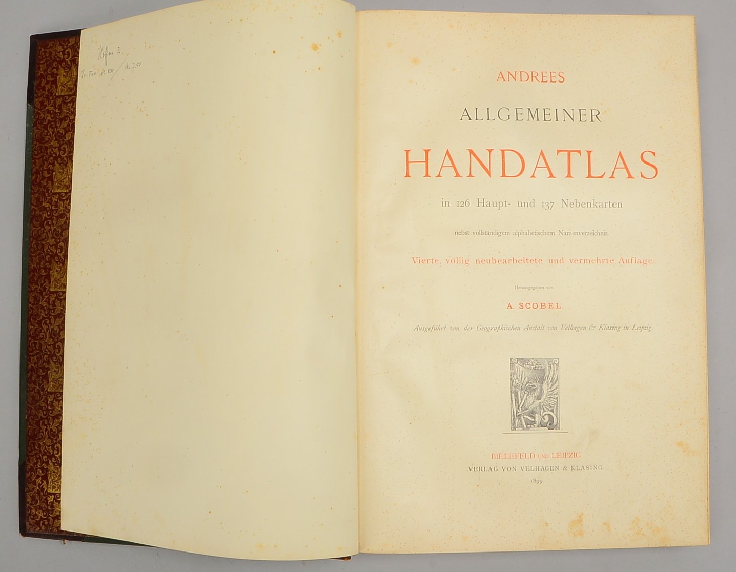 Alter Weltatlas: Scobel, Prof. A. (Hrsg.), 'Andrees Handatlas', 4. Auflage (Bielefeld und Leipzig: V