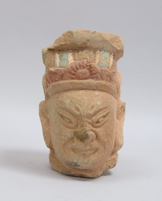 Kopfbüste (China), Stein, partiell farbig gefasst; Höhe 20,5 cm