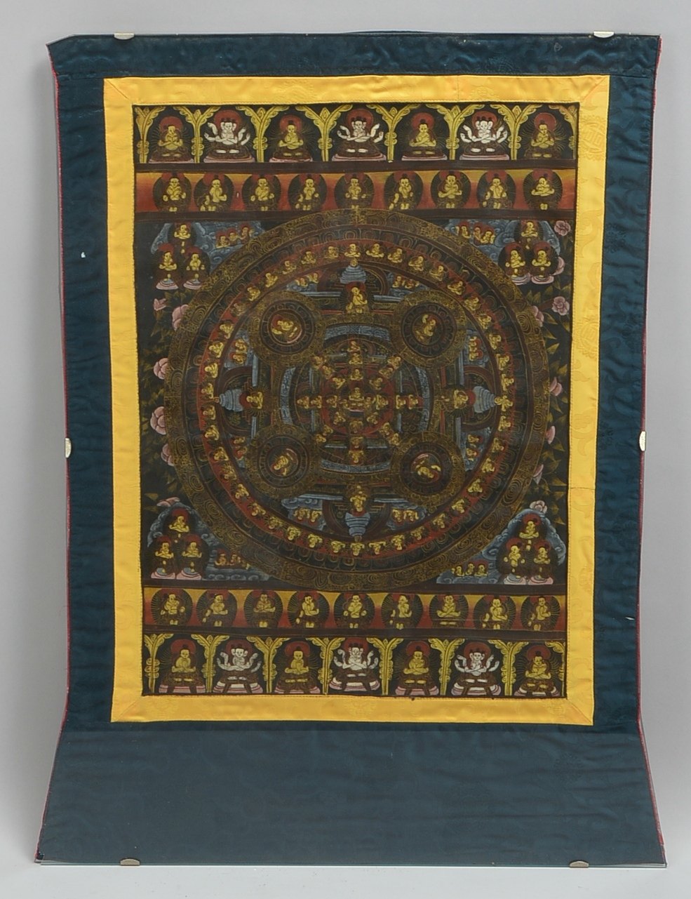 Mandala-Thangka, Malerei/Lw, buddhist. Darstellung div. Gottheiten/'Buddhas'