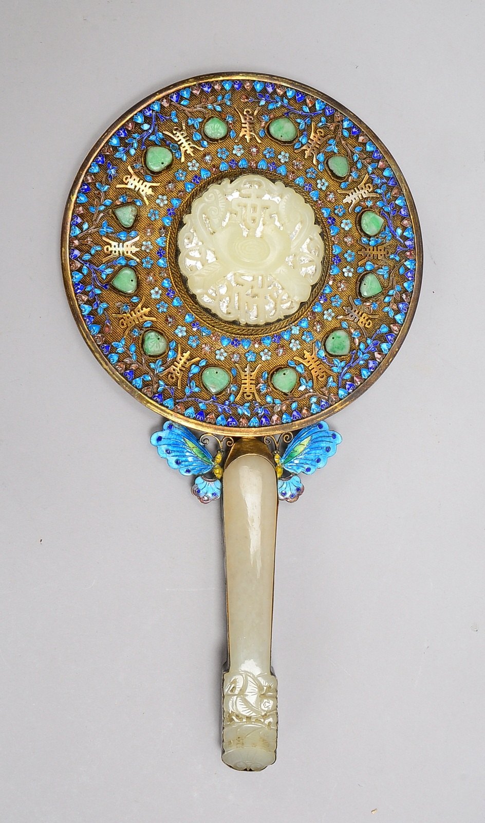 Handspiegel (China - um 1900, für den europäischen Markt gefertigt), Silber/vergoldet,, mit feinen E