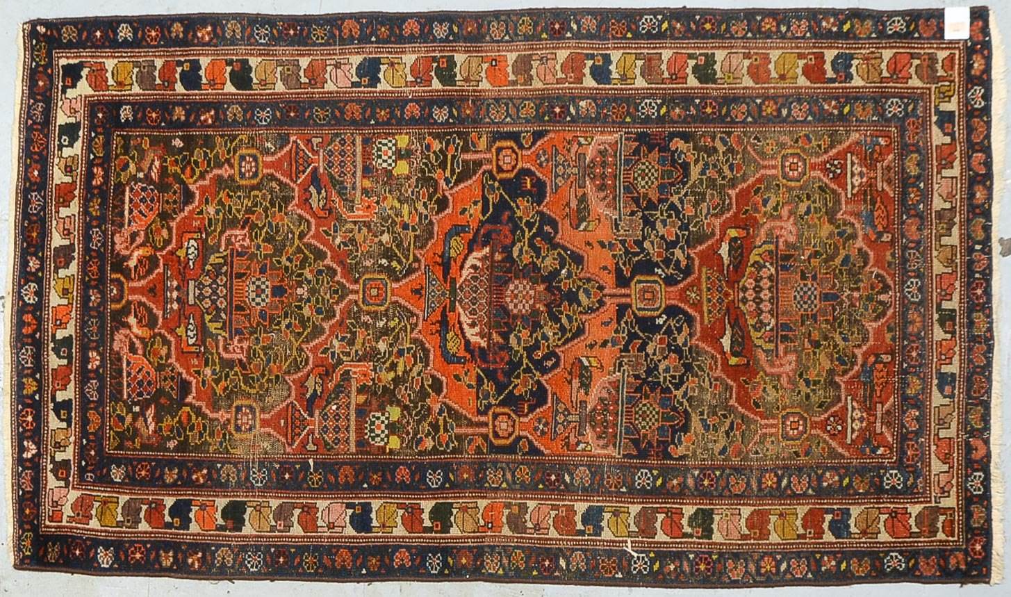 Antiker Orientteppich (West-Persien), Pflanzenfarben, Shirazi befestigt; Maße 216 x 128 cm (mit alte