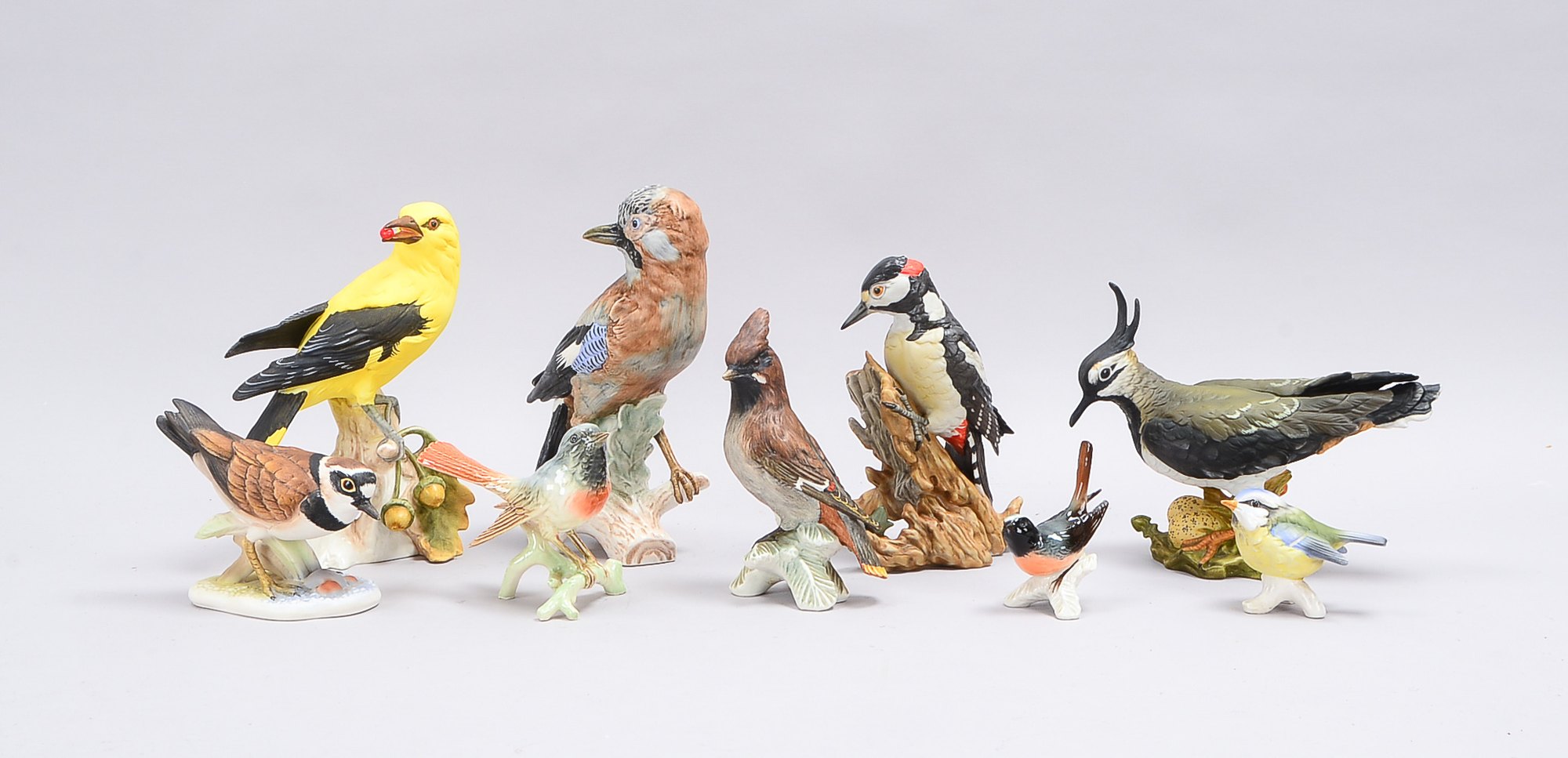 Goebel, kleines Porzellanfiguren-Sammlerkonvolut, unterschiedliche Vogeldarstellungen (Buntspecht, E