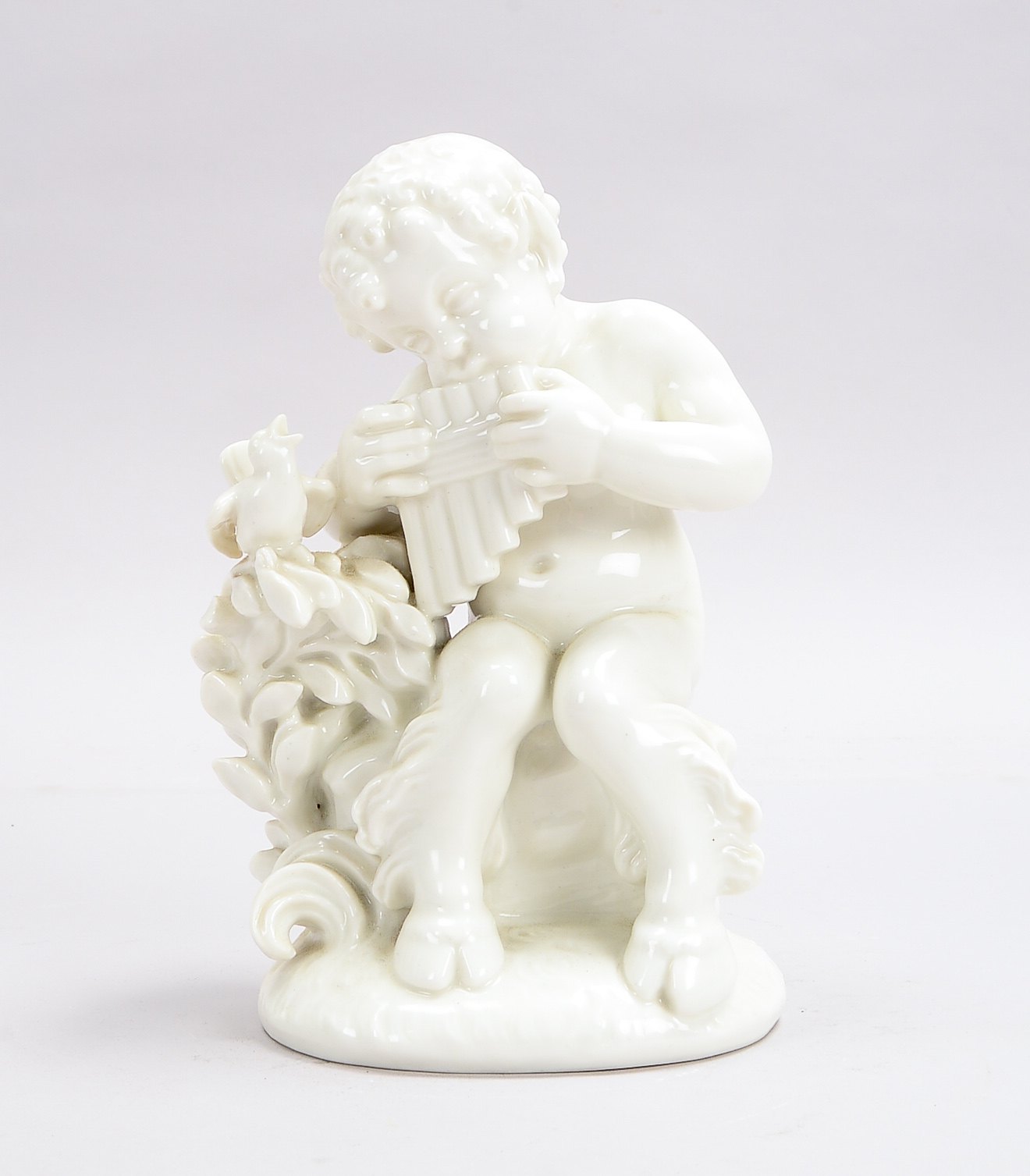 Karl Ens/Volkstedt, Porzellangruppe, 'Faun mit Panflöte', Entwurf J. Kopp, Modelnr. 5236; Höhe 23 cm