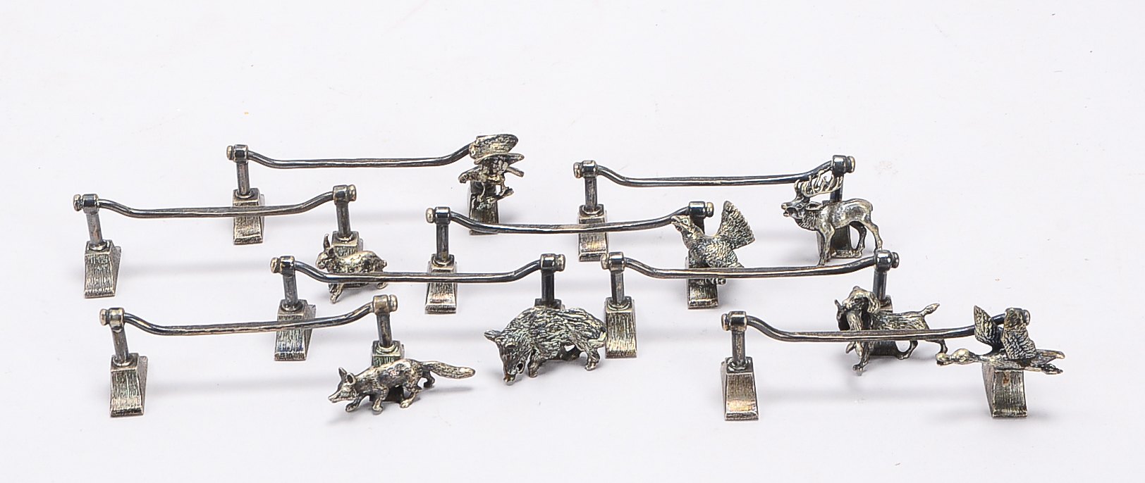 Jagdliches Messerbänkchen-Konvolut, 925 Silber, Bänke jeweils mit kleiner Silber-Applikation ('Wildt