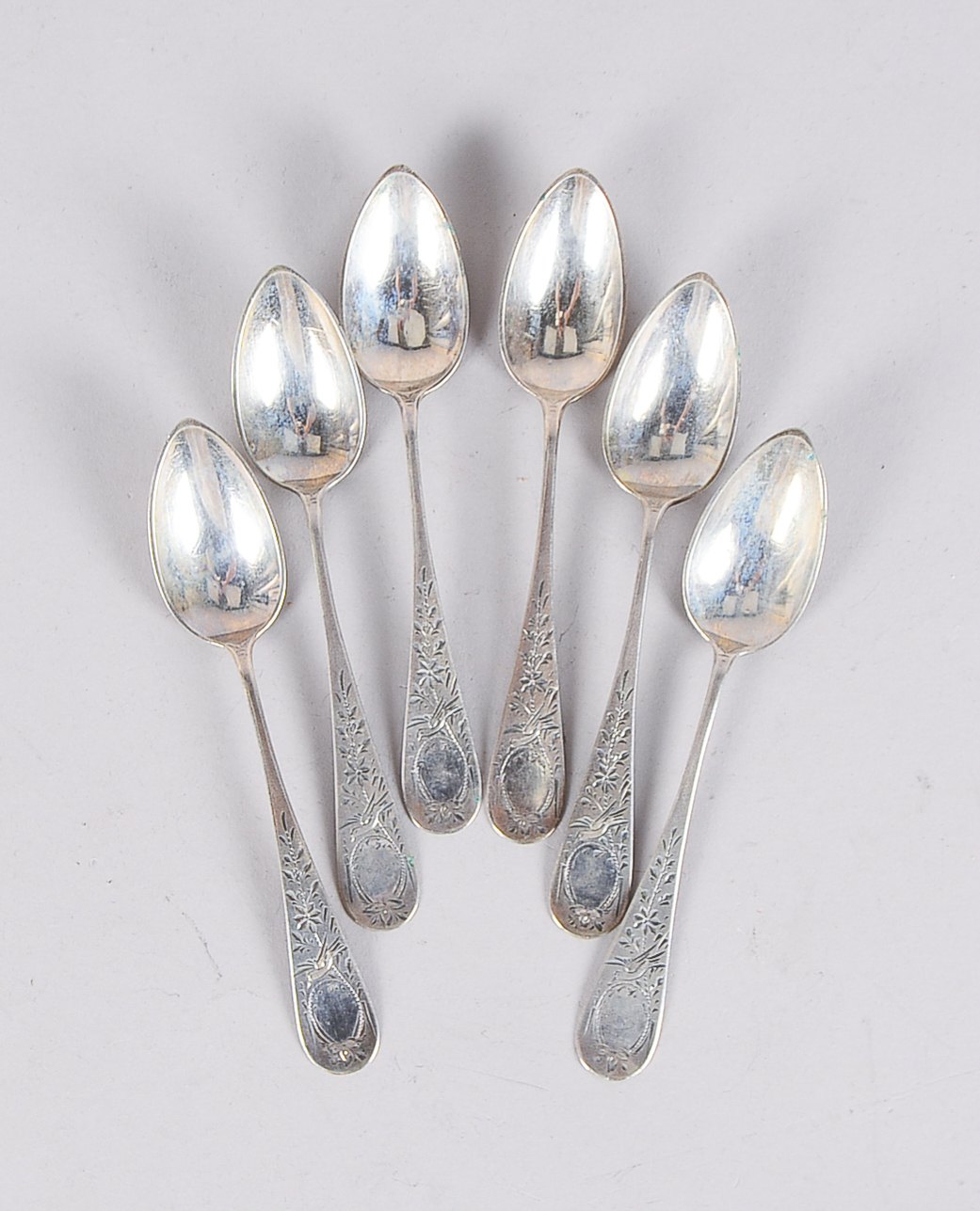 Satz Kaffee-/Teelöffel, 800 Silber, floral ziseliert, 6 Stück; Gewicht 90 g