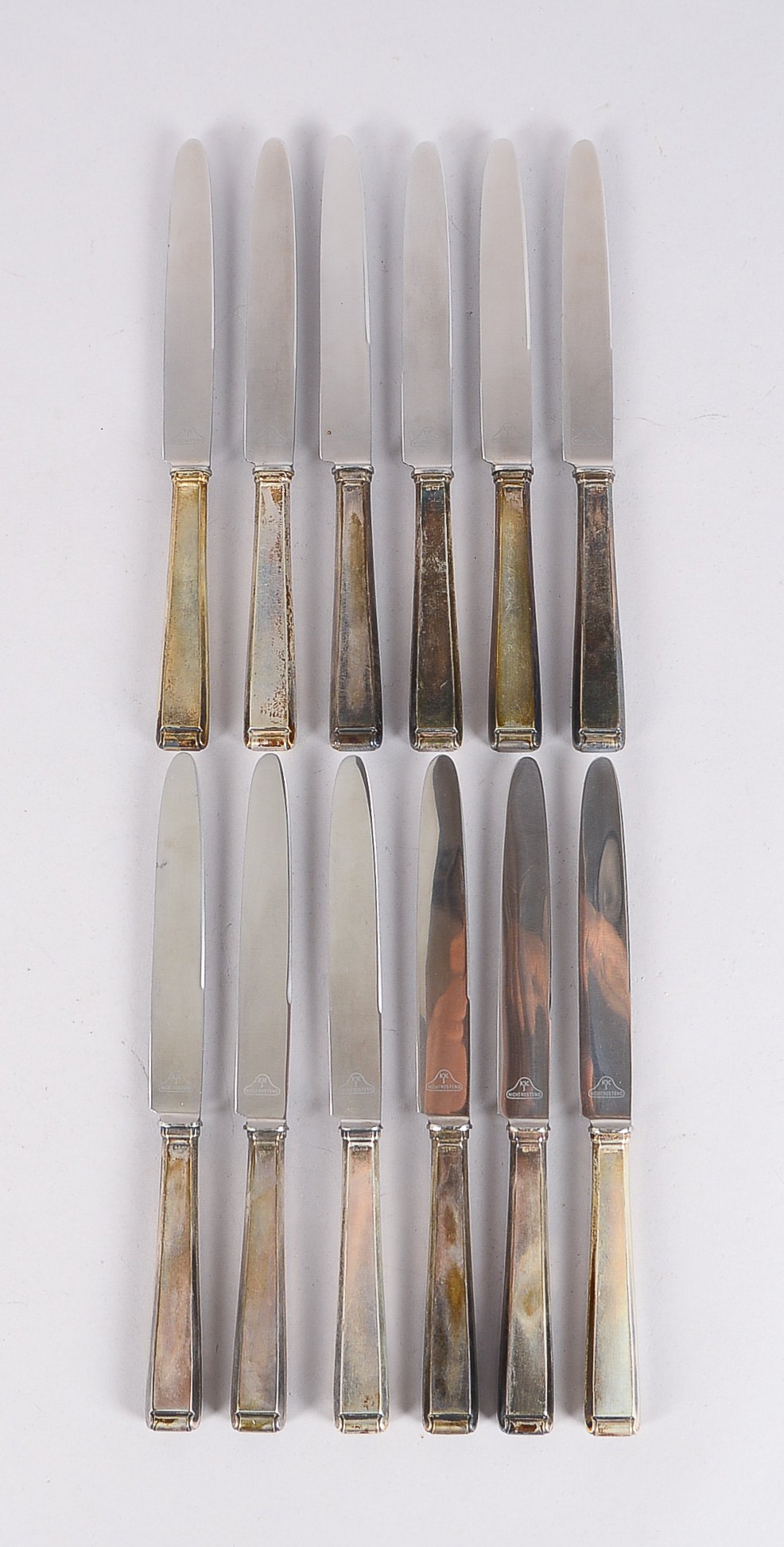 Satz Tafelmesser, Griff 800 Silber, mit rostfreier Klinge, 12 Stück; Länge 25 cm