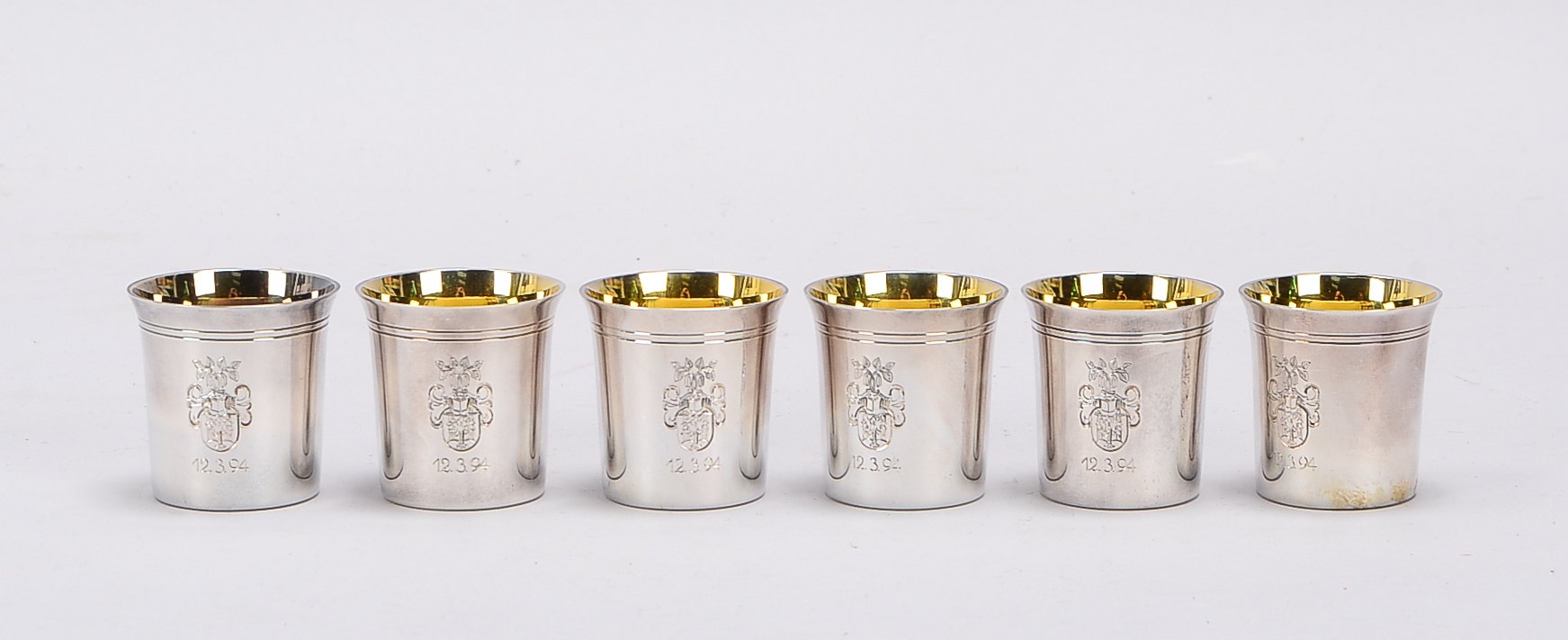 Koch & Bergfeld, Schnapsbecher-Konvolut, 925 Silber (punziert 'Bremer Schlüssel', mit Wappengravur u