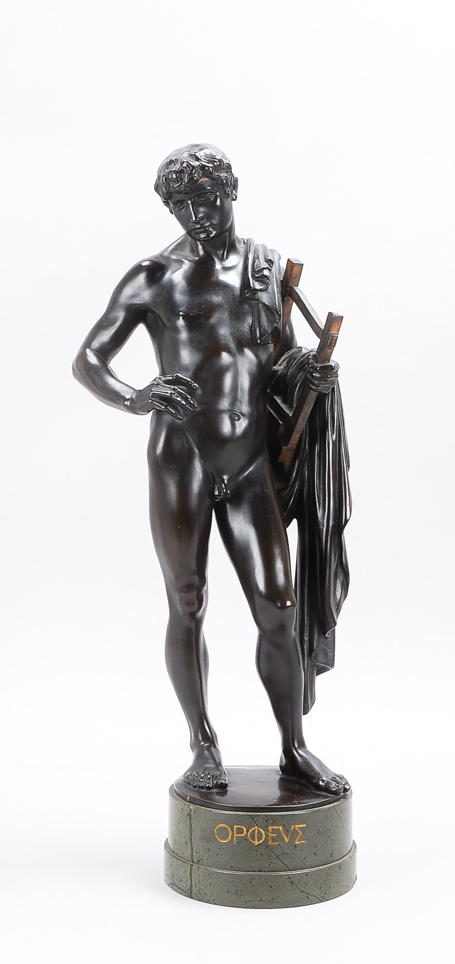 Mattes, Georg (1874 - 1942), 'Orpheus', große Bronzeskulptur des Sängers der griechischen Mythologie