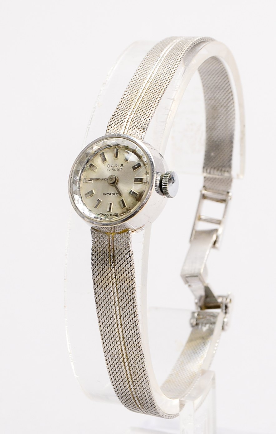 Damenarmbanduhr, Carib, 750 WG-Gehäuse und -armband, Handaufzug/läuft an; Durchmesser Ø 17 mm, Gewic