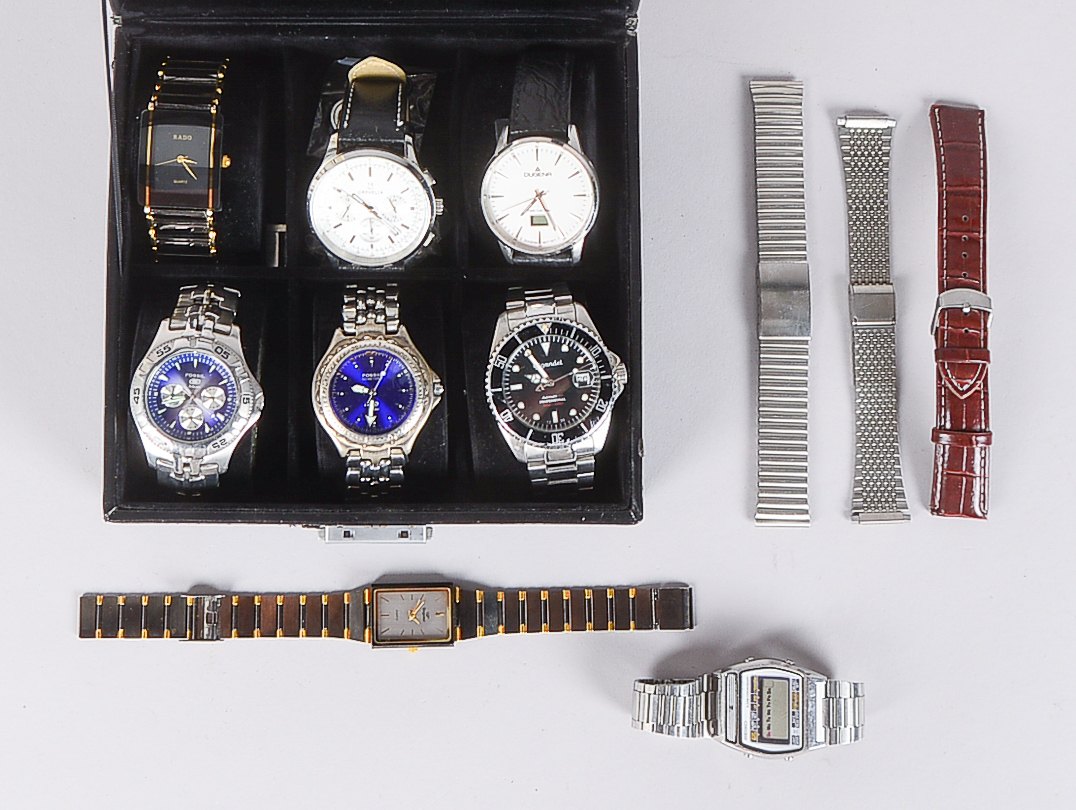 Kleines Armbanduhren-Sammlerkonvolut, unterschiedliche Marken und Ausführungen, 8 Stück/davon 6x Her