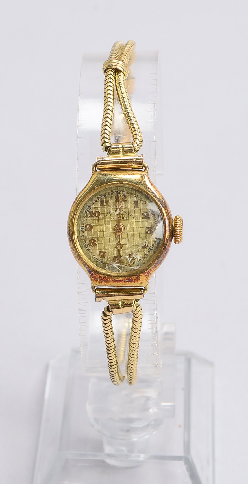 Damenarmbanduhr/Chronometer, Rival, Handaufzug, 585 GG-Gehäuse an Doublé-Armband - Uhr läuft nicht a