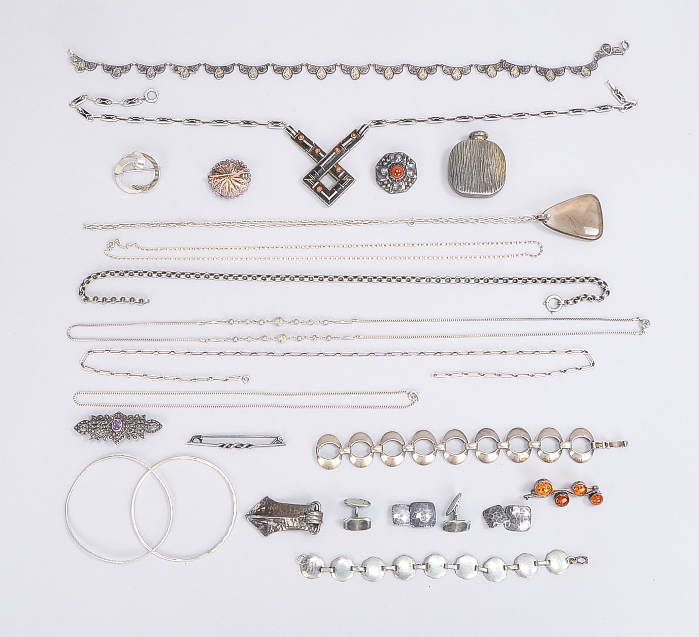 Silberschmuck-Konvolut, verschiedene Silbergehalte, unterschiedliche Teile und Ausführungen: Halsket
