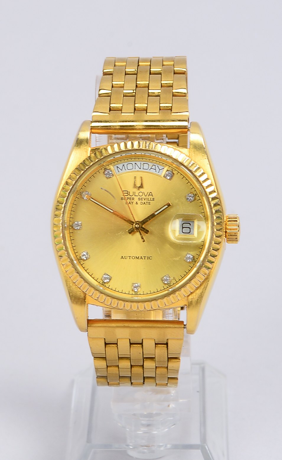Herrenarmbanduhr, Bulova 'Super Seville', Automatik, vergoldetes Edelstahl-Gehäuse und Armband, Ziff