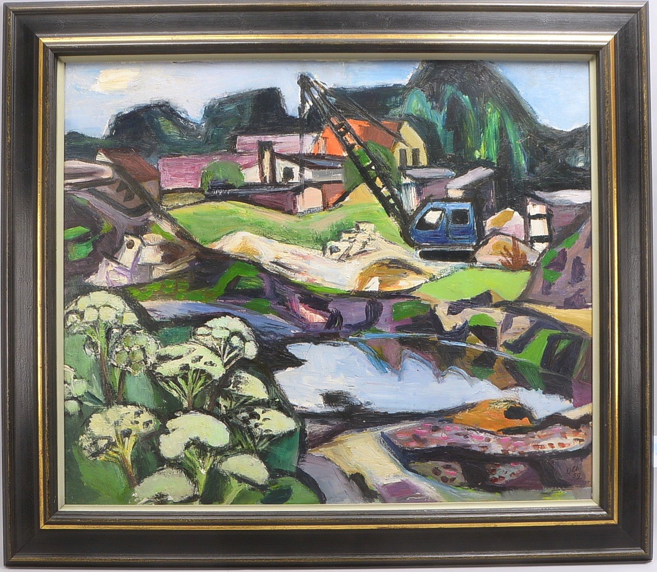 Oltmanns, Willy (1905 Wilhelmshaven - 1979 Delmenhorst), 'Baustelle' - Originaltitel, expressive Lan