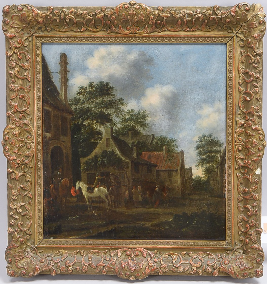Heeremans, Thomas (1641 - 1694 Haarlem/Niederlande) zugeschrieben, 'Rast mit Pferden vor einer Gasts