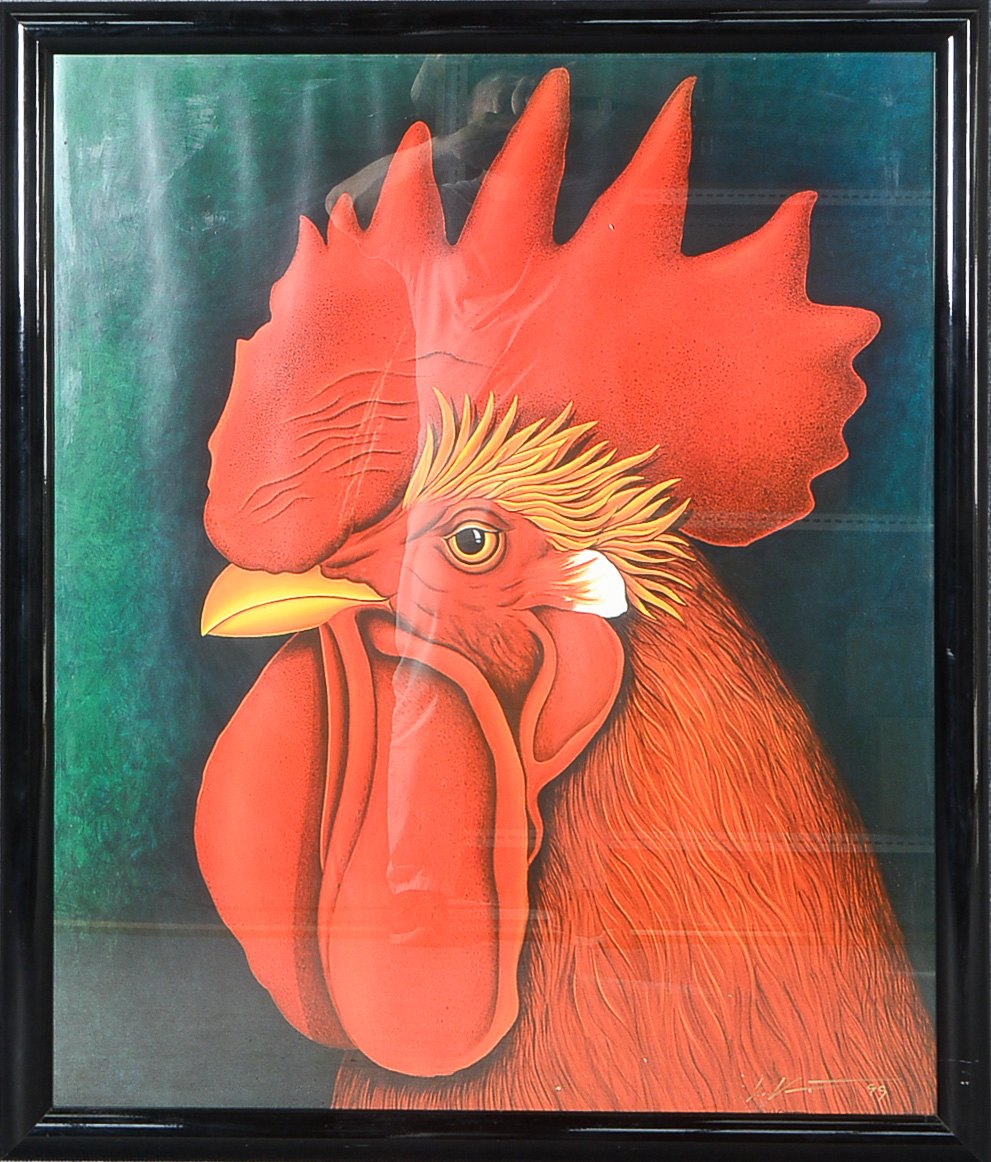 Kühn, Volker (1948 Neuenkirchen - 2023 Lilienthal), 'Der rote Hahn', Druckgrafik, signiert und datie